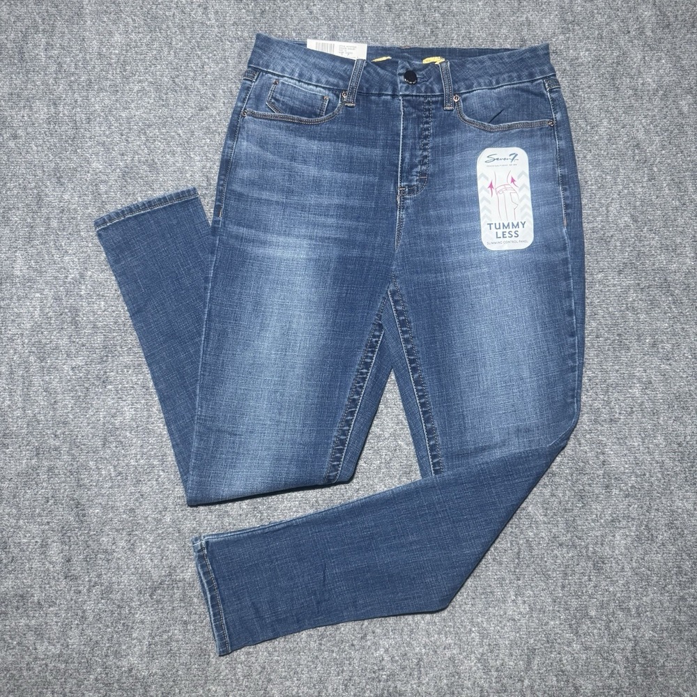Seven7 Tummy Less High Rise Skinny Jeans Women Size 12 Blue Denim Stretch NWT
